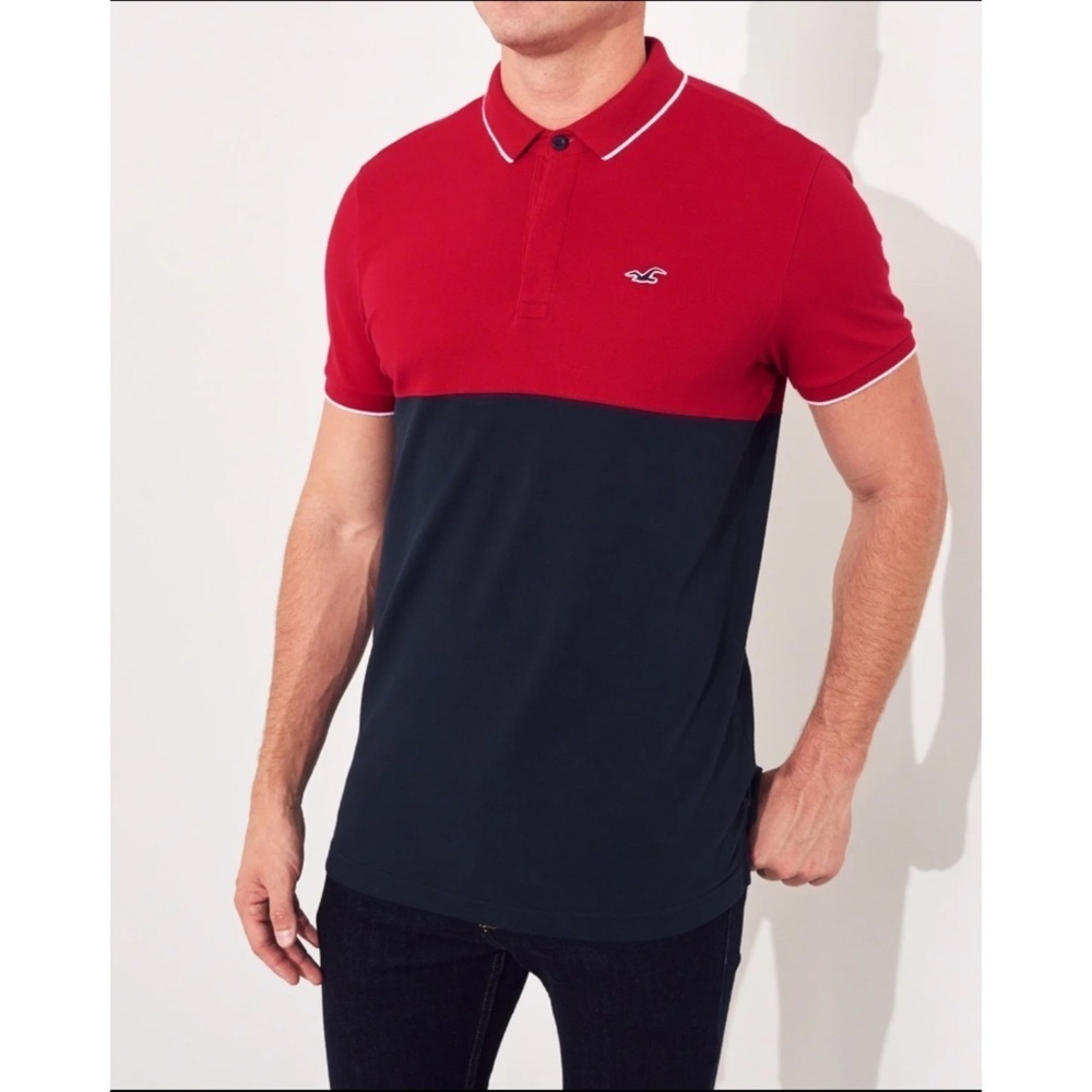 New Mens HOLLISTER Red/Blue Polo Shirt